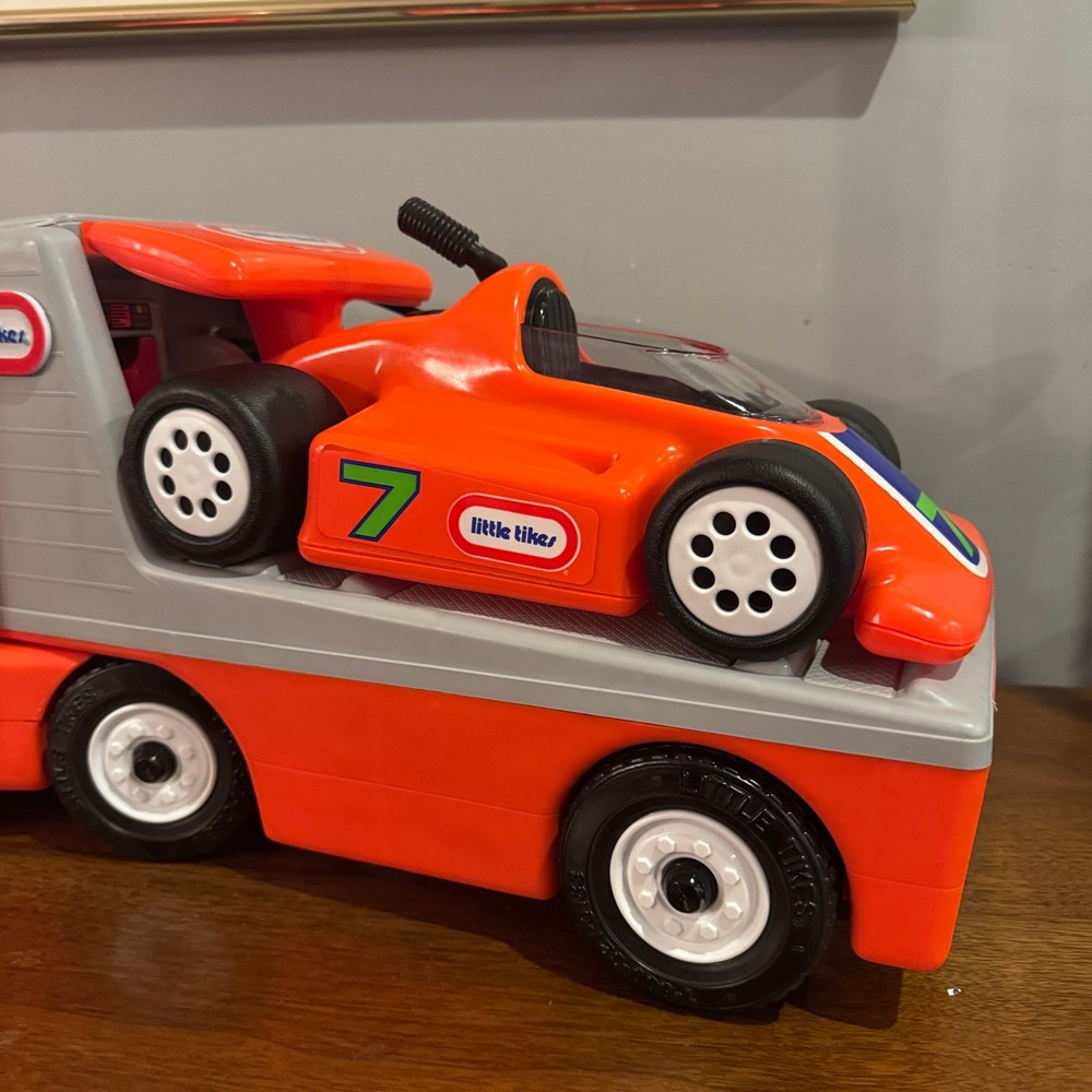 Little Tikes Racing Team Hauler Transport Truck and Race Car Set Orange Vintage - Picture 6 of 13